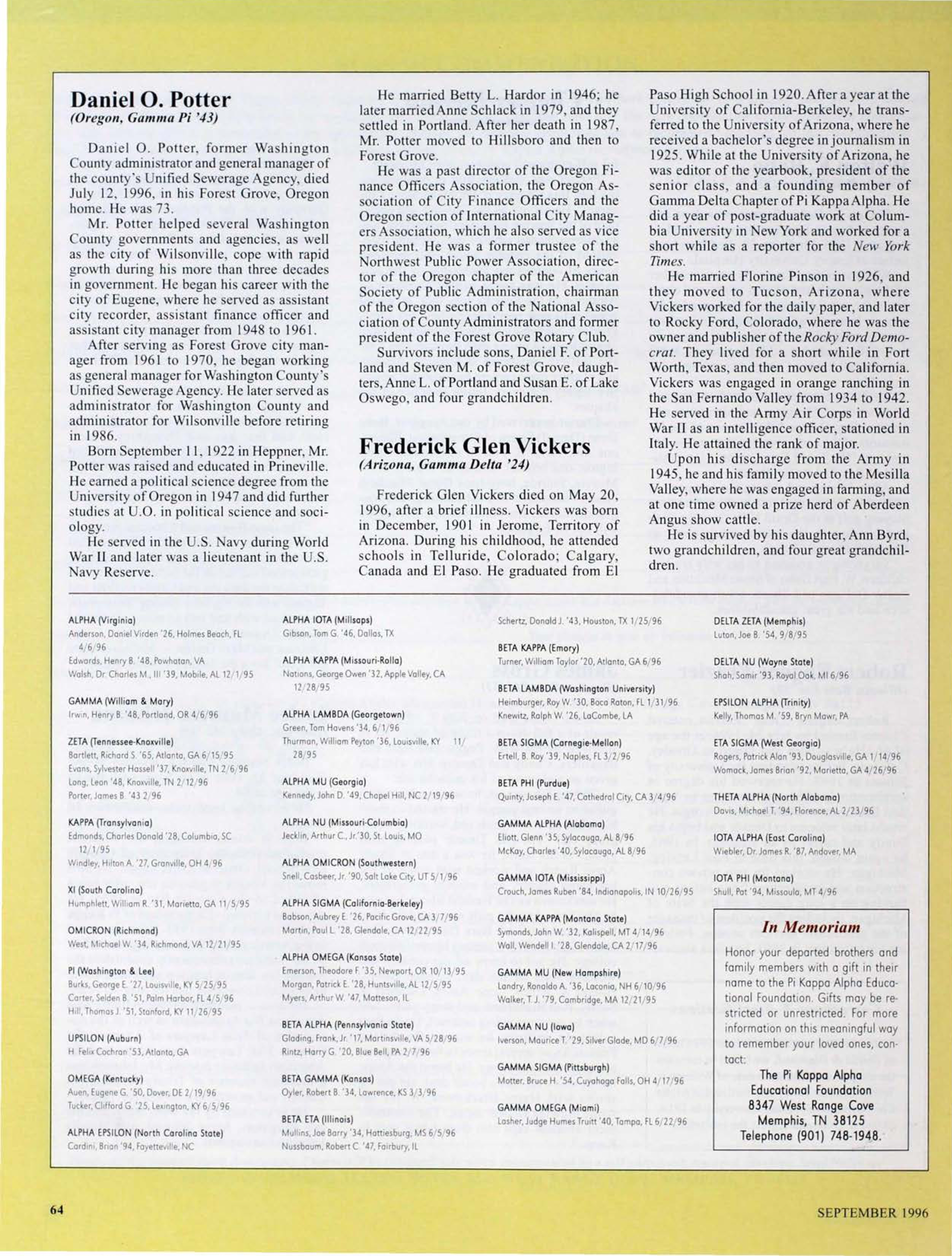 In Memoriam, September 1996